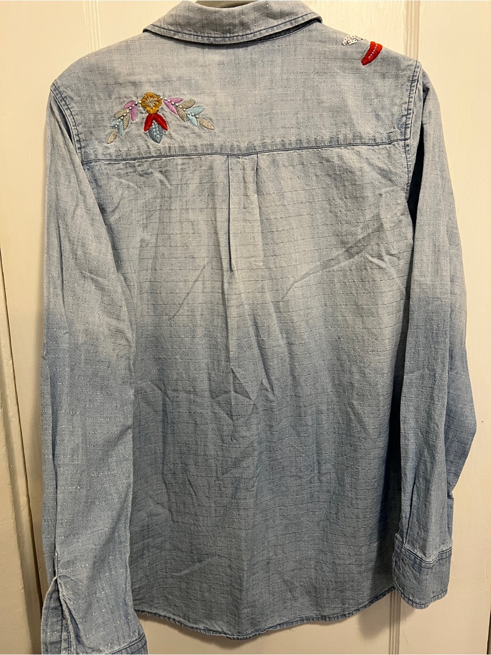 MAEVE ANTHROPOLOGIE Embroidered Sequin  Denim Chambray Button Down Floral - Picture 9 of 10